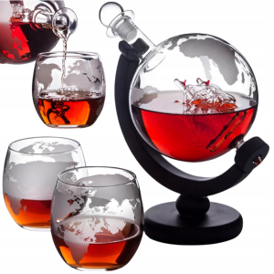 Zestaw do Whisky Karafka 850ml Globus 2 Szklanki Prezent na Urodziny